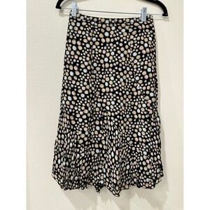 Conrad C Collection Women Black Pink Polka Dot Ruffle Hem Midi Skirt Size 6